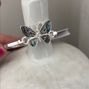 Laura Ford Paua Sea Shell Inlay Butterfly bracelet, Silvertone,Iridescent